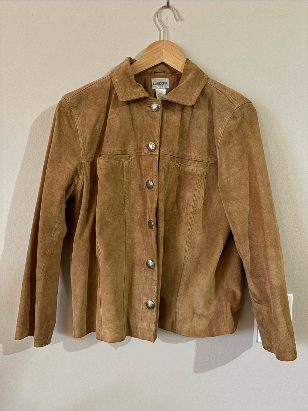 Chico's Camel Suede Button Jacket - 100% Leather - Size 1/XS